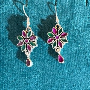 COPY - 925 Sterling Silver Earrings with genuine Emerald, Ruby
